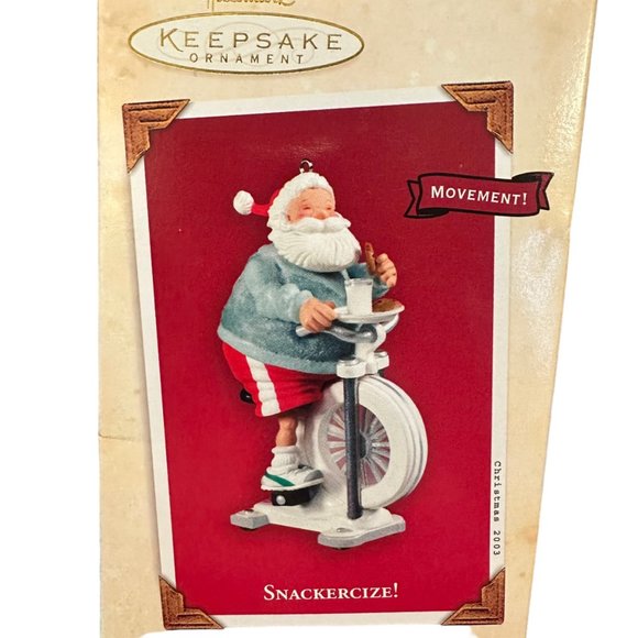 Hallmark Keepsake Ornament Snackercize 2003 Movement Santa Cycles Exercise Worko - Picture 7 of 11